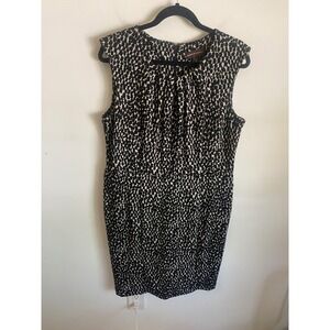 Dana Buchman Womens 14 Black Ivory Abstract Spotted Pleated Sheath Dress Knit
